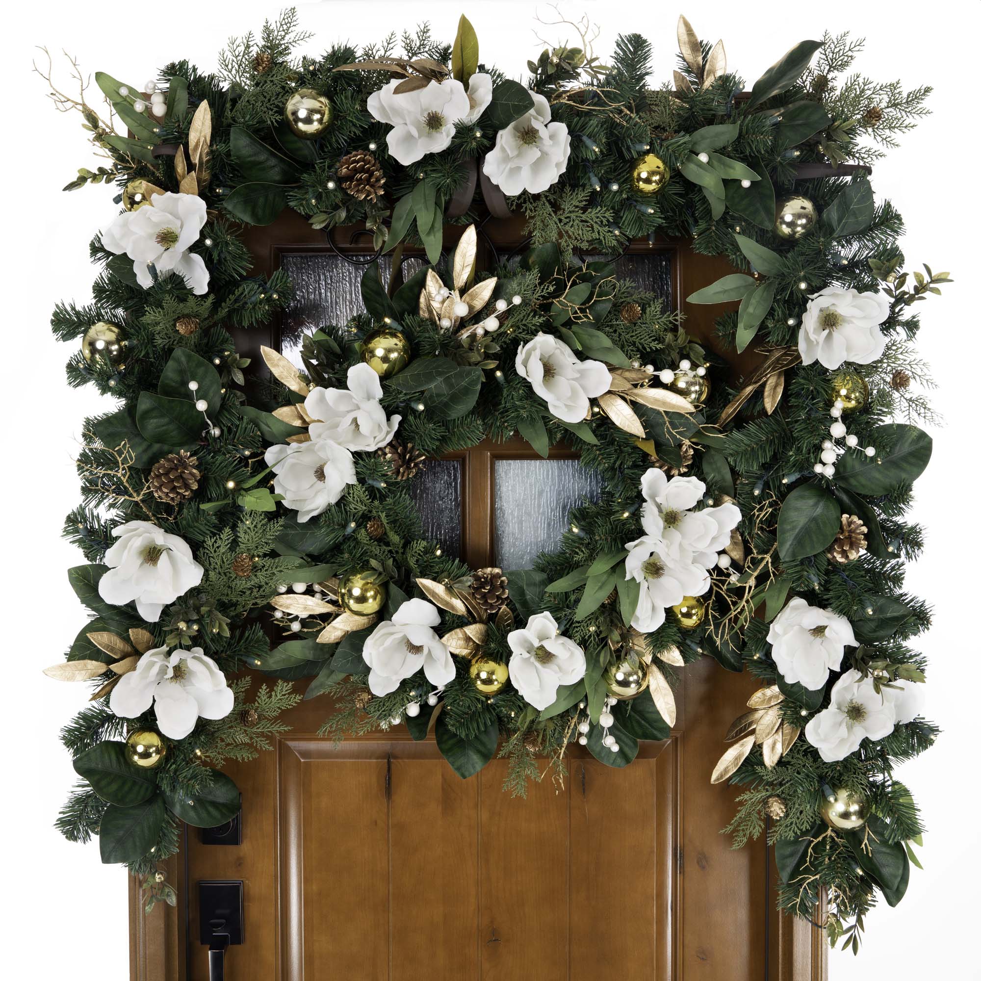 White Gold Magnolia Lighted Christmas Wreath - 30"