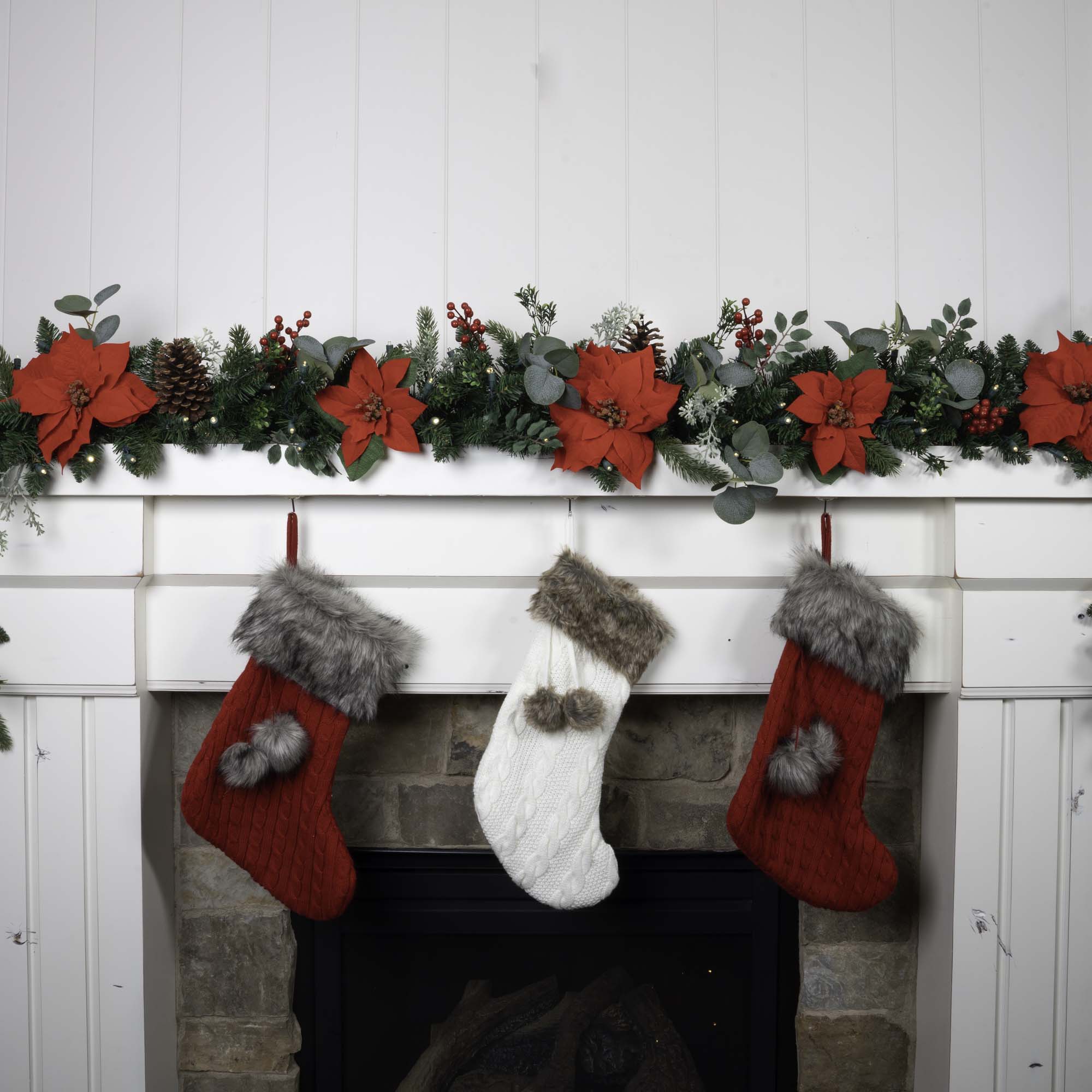 Christmas Poinsettia Christmas Garland - 9 ft.
