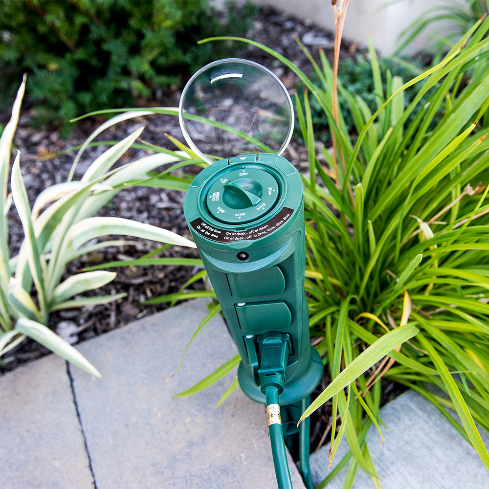 Mechanical Dial 3 Outlet Stake Timer With Photocell