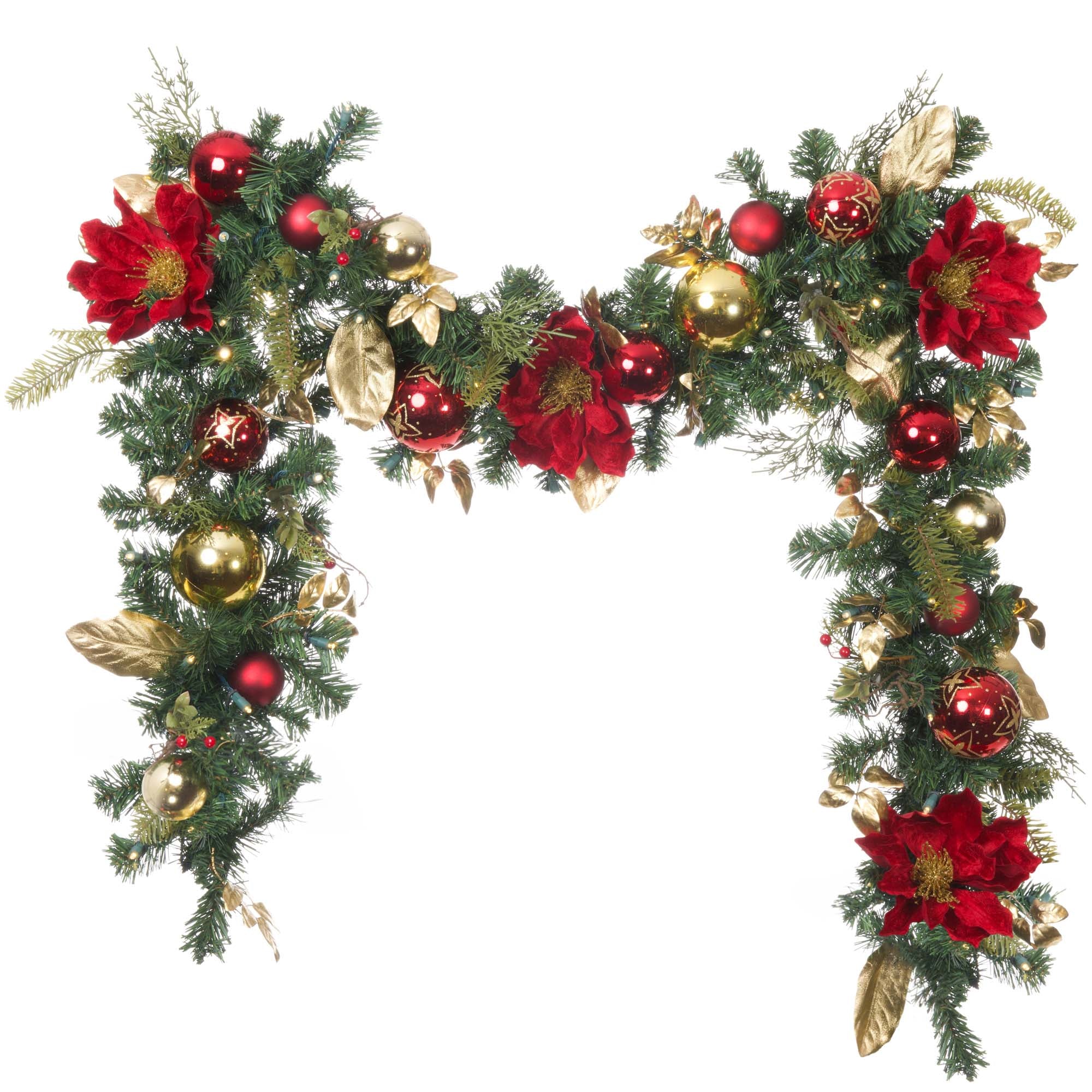 Golden Leaf Red Magnolia Christmas Garland - 9 ft.