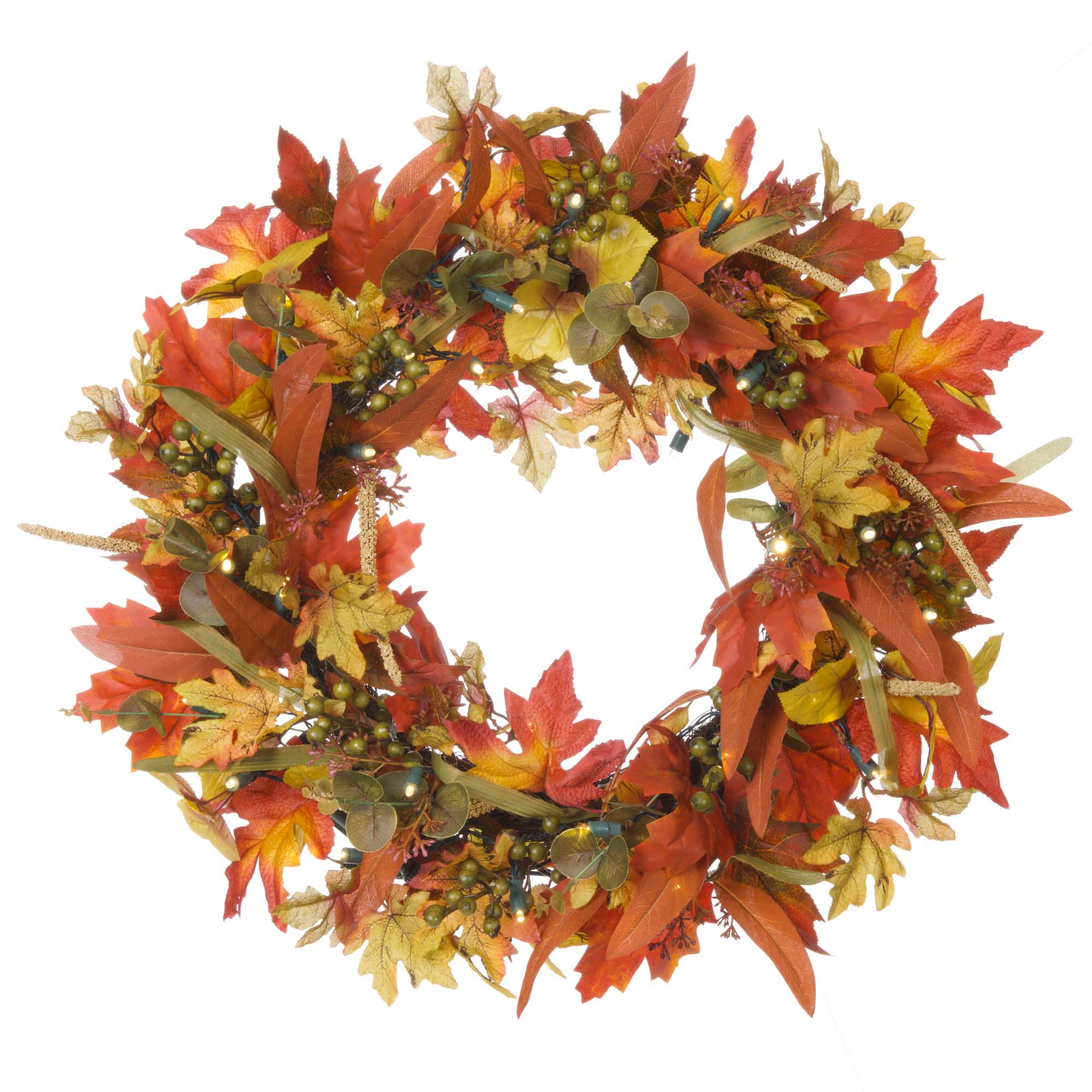 Fall Harvest Leaf Lighted Christmas Wreath - 24"