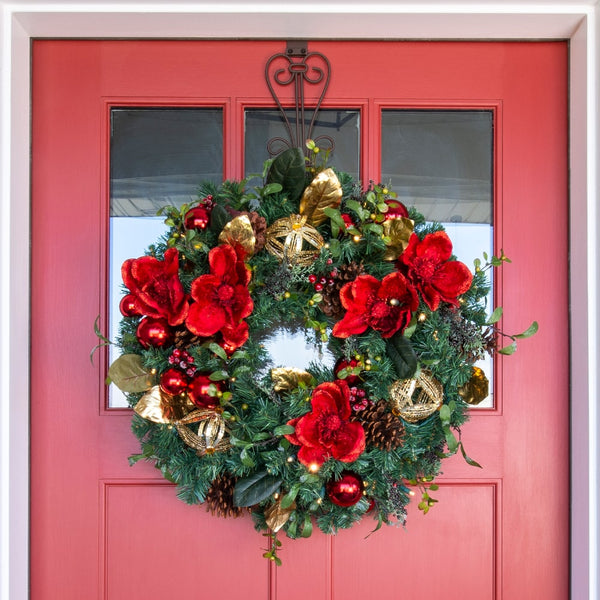 Red Magnolia Decorated Wreath - 30"