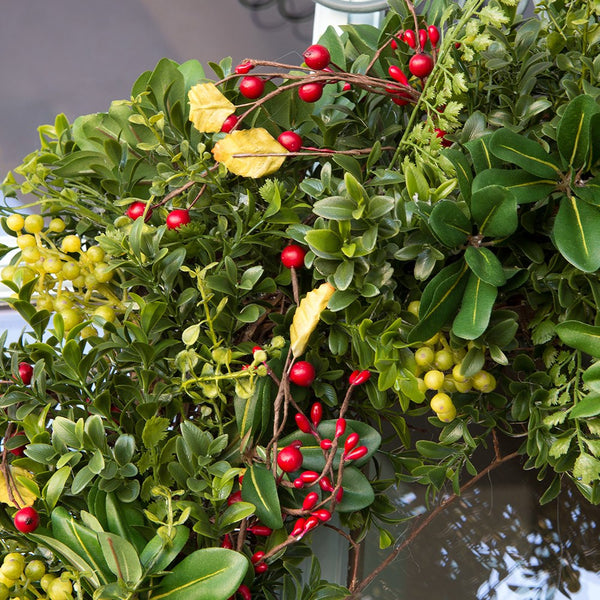 Decorated Wreaths - Christmas Boxwood & Berry Decorated Wreath by Village Lighting Company