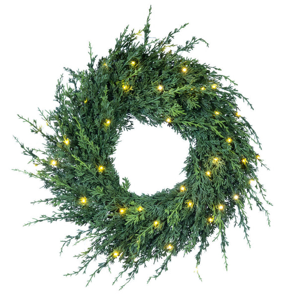 30-inch Cedar Pre-Lit LED Wreath