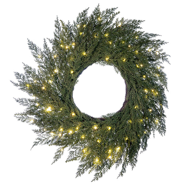 30-inch Cypress Pre-Lit LED Wreath