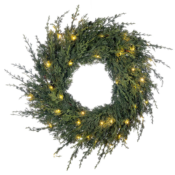 24-inch Cedar Pre-Lit LED Wreath