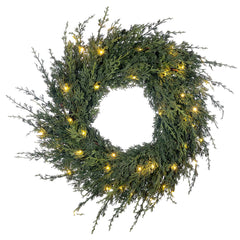24-inch Cedar Pre-Lit LED Wreath