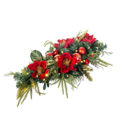 Golden Leaf Red Magnolia Table Top Centerpiece Swag