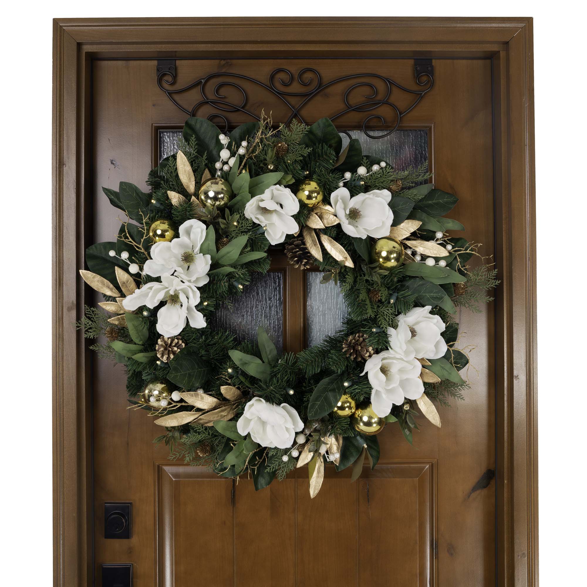 White Gold Magnolia Lighted Christmas Wreath - 30"