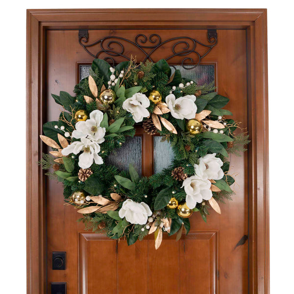 White Gold Magnolia Lighted Christmas Wreath - 30"