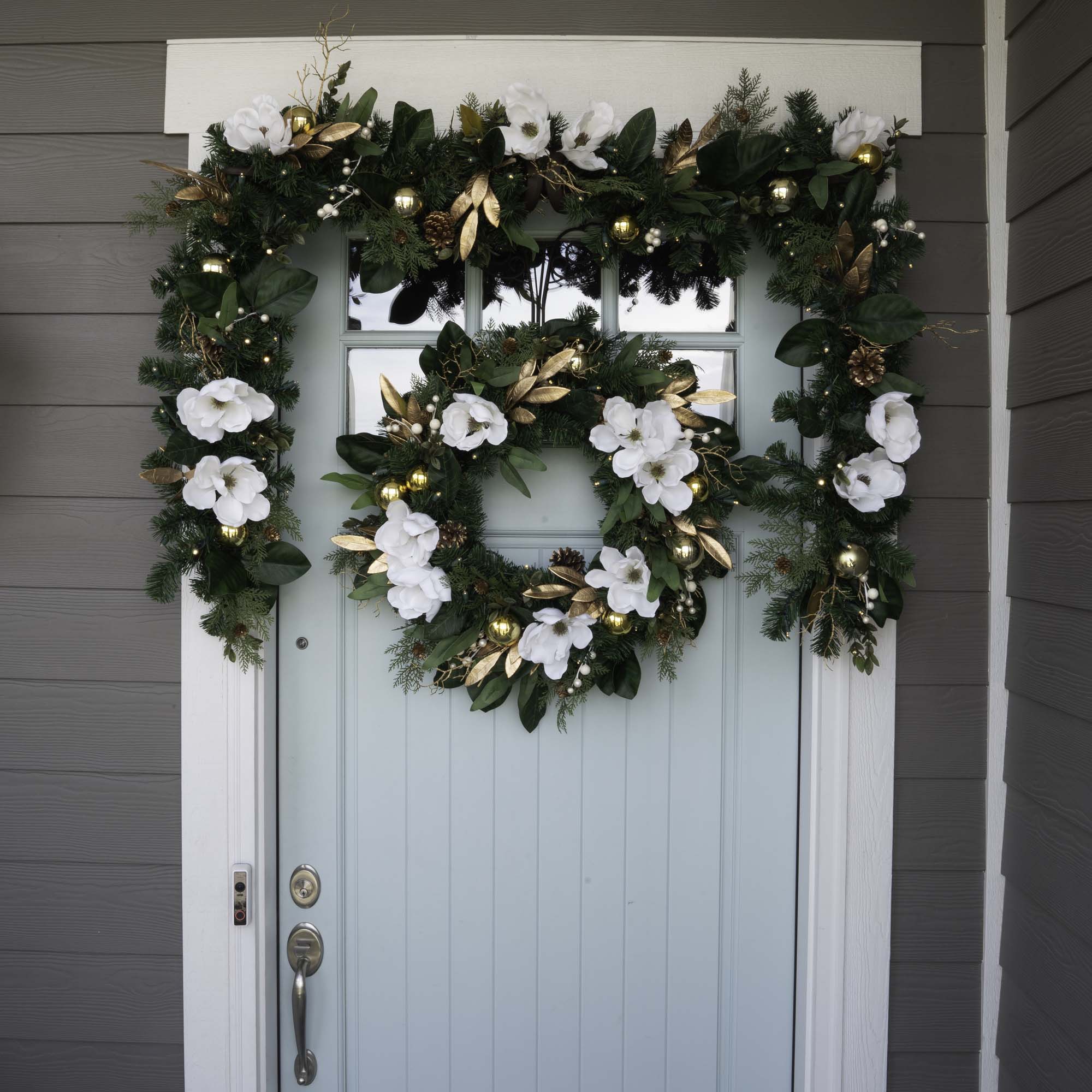 White Gold Magnolia Lighted Christmas Wreath - 30"