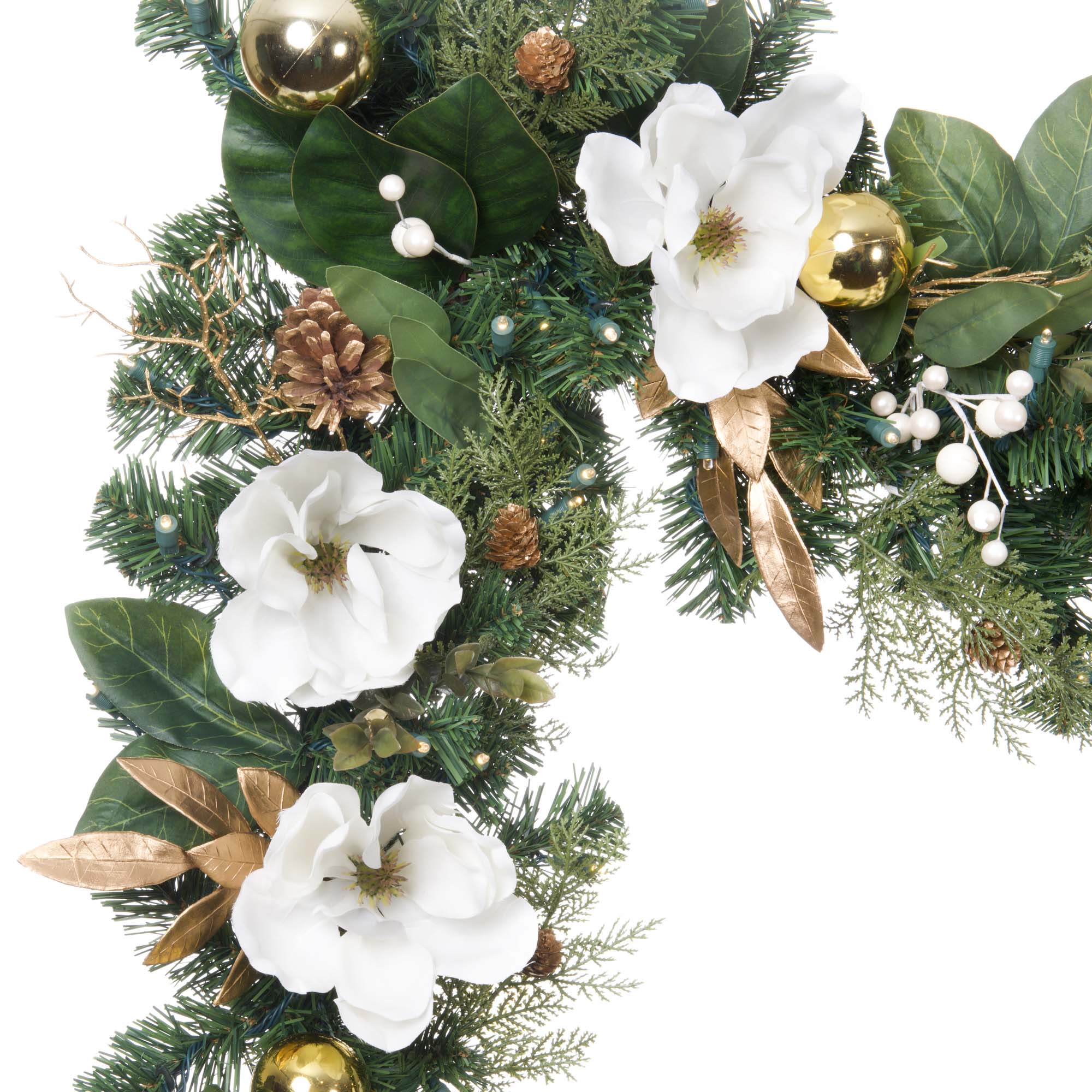 White Gold Magnolia Christmas Garland - 9 ft.