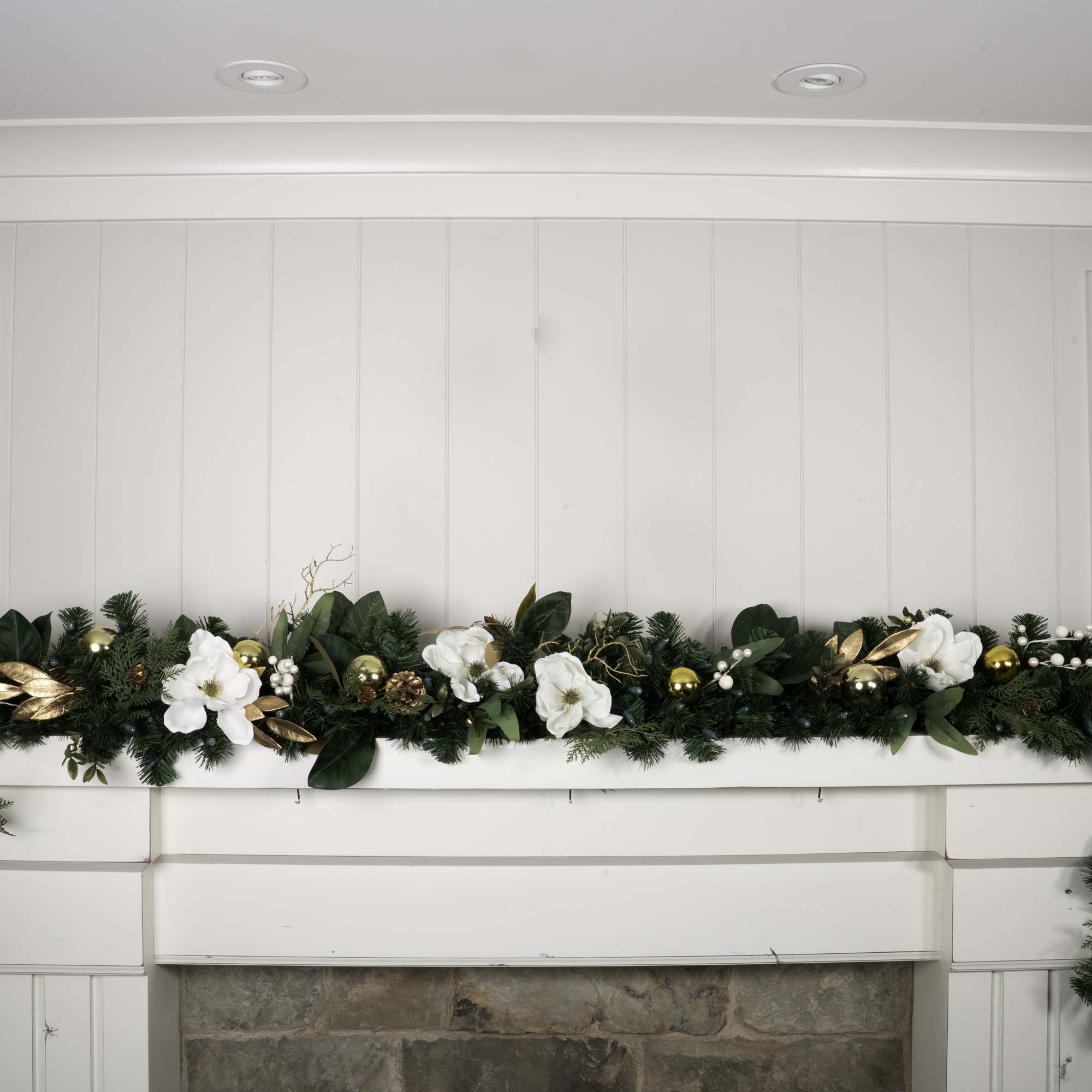 White Gold Magnolia Christmas Garland - 9 ft.