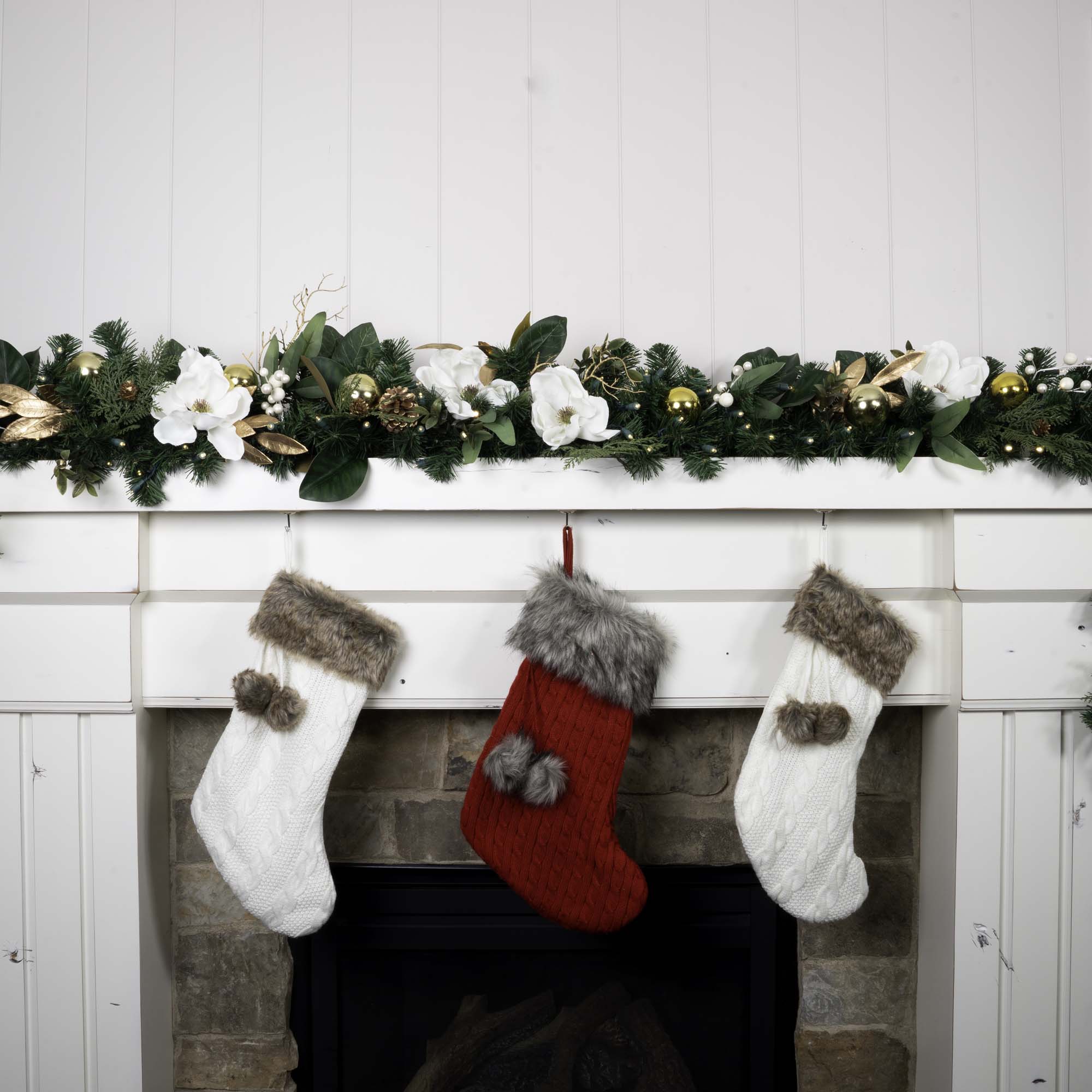 White Gold Magnolia Christmas Garland - 9 ft.
