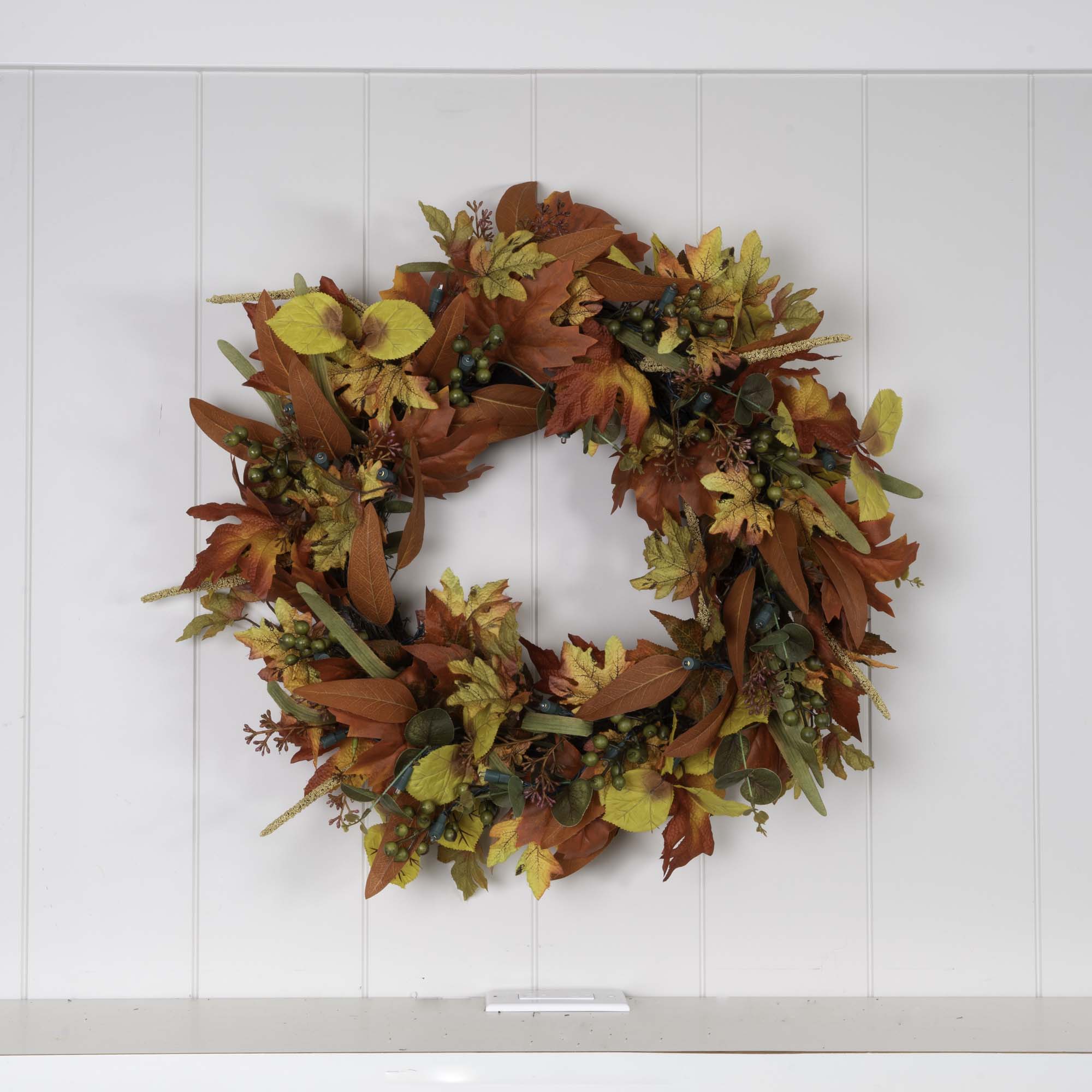 Fall Harvest Leaf Lighted Wreath - 24"