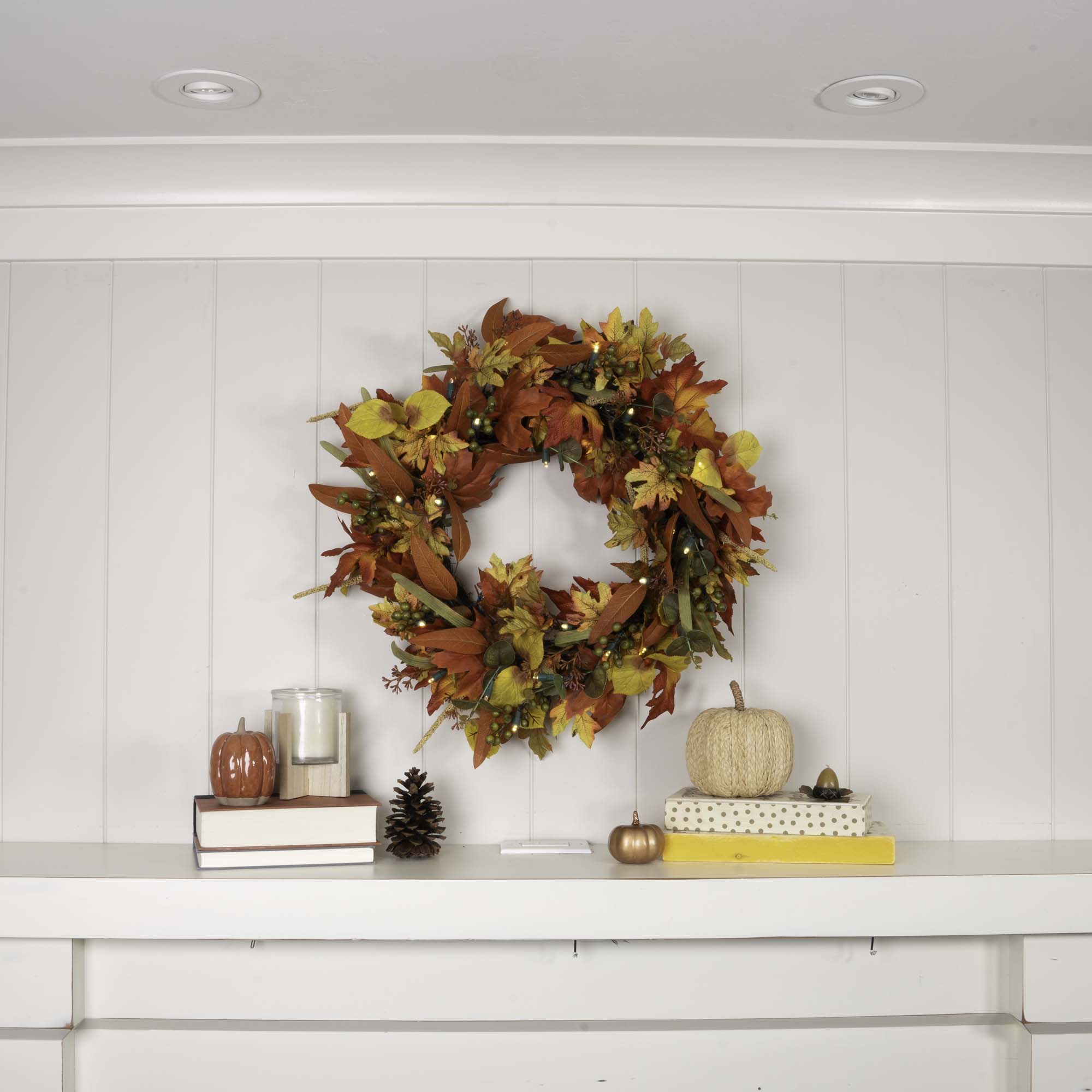Fall Harvest Leaf Lighted Wreath - 24"