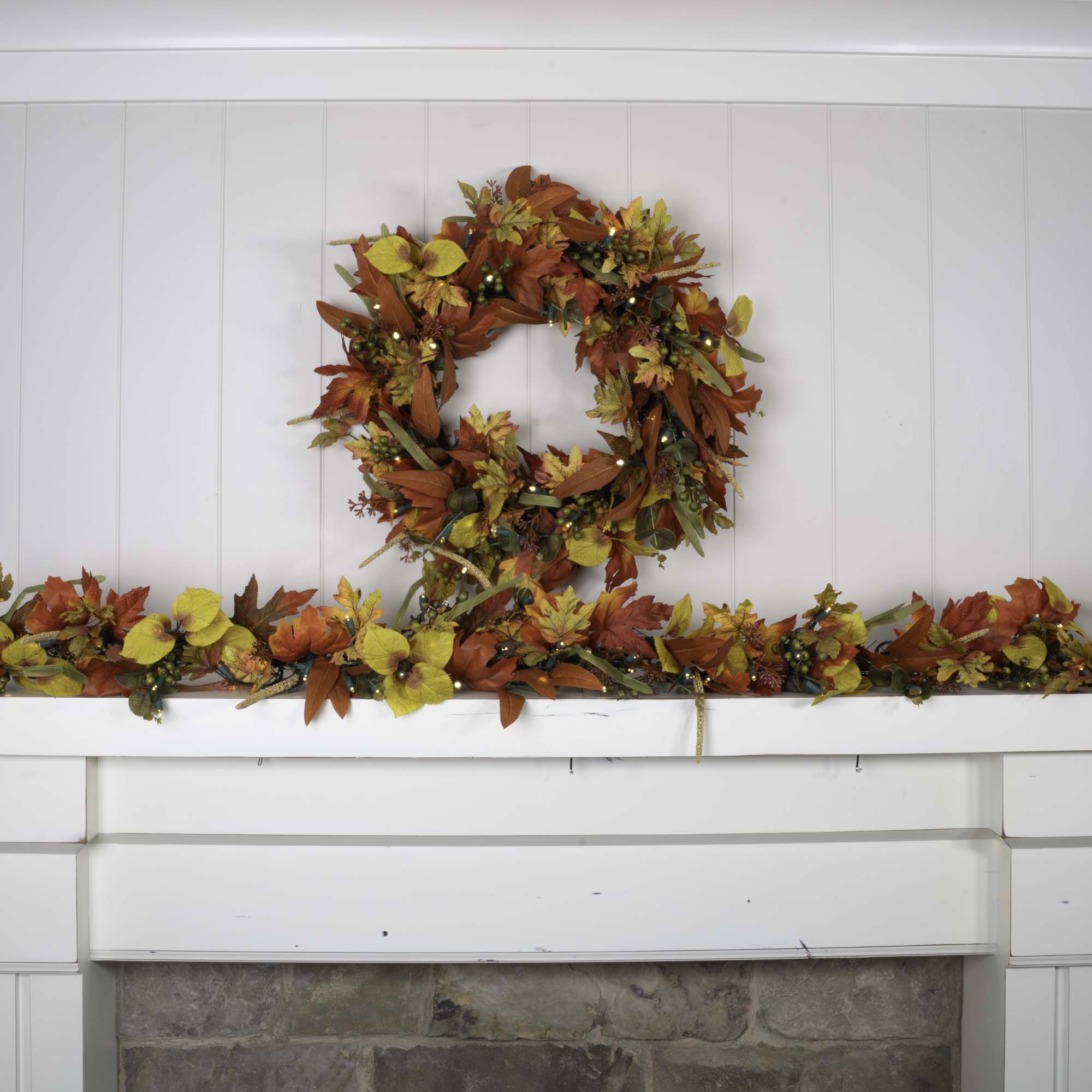 Fall Harvest Leaf Lighted Wreath - 24"