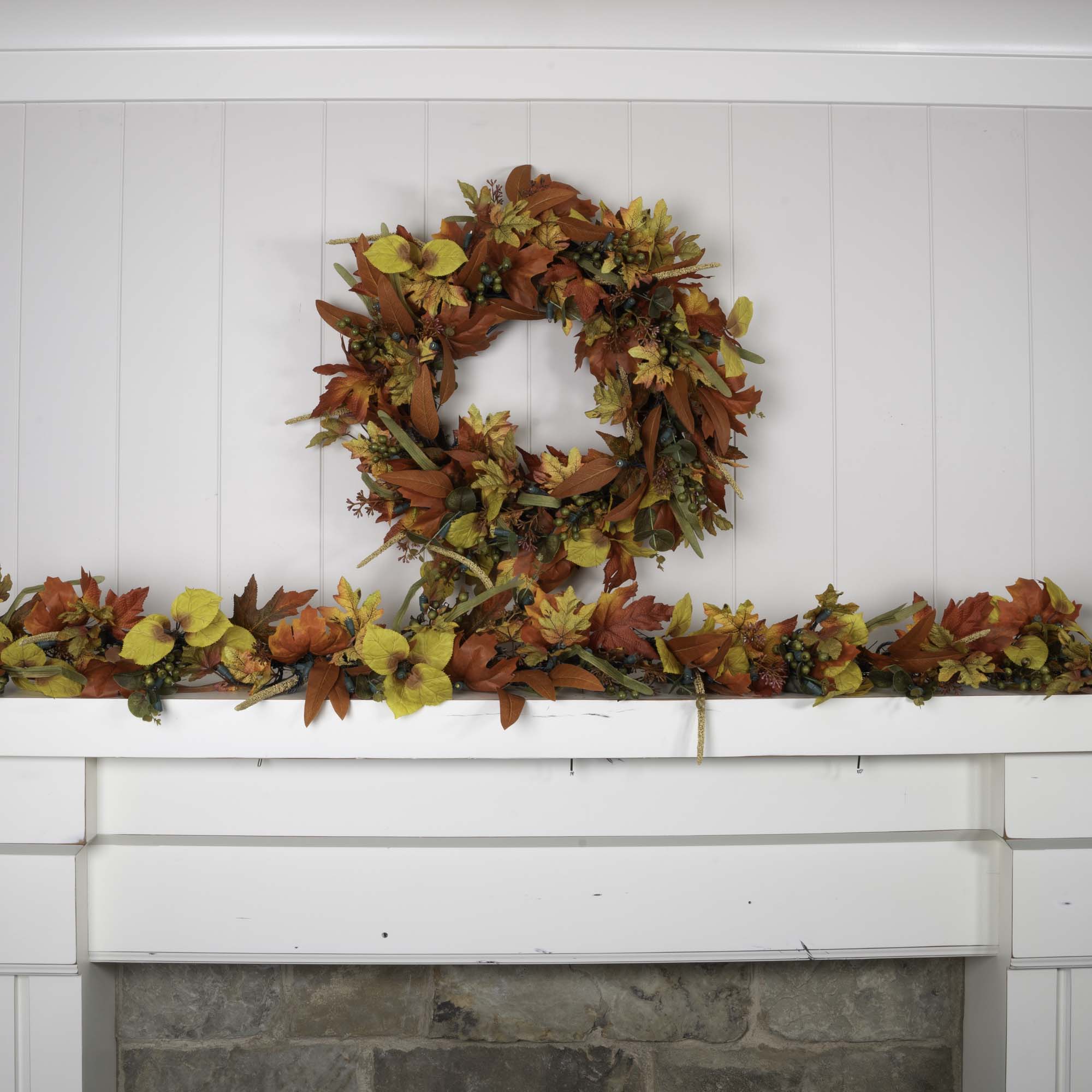 Fall Harvest Leaf Lighted Wreath - 24"