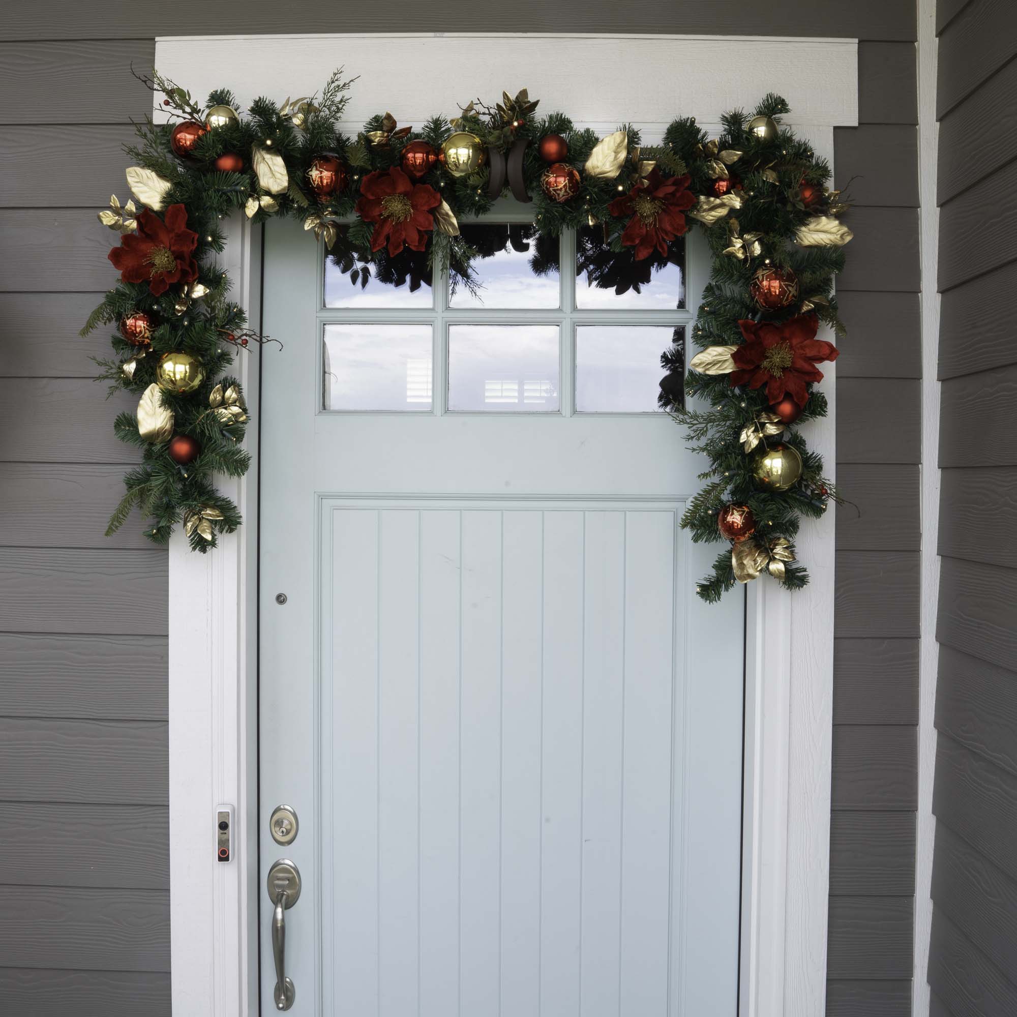 Golden Leaf Red Magnolia Christmas Garland - 9 ft.