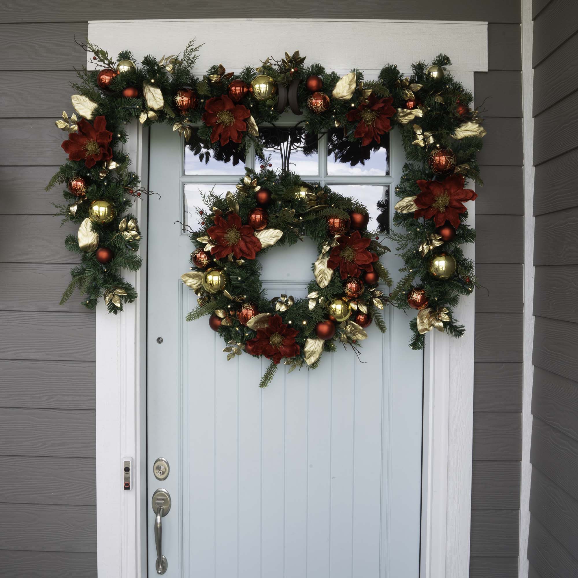 Golden Leaf Red Magnolia Christmas Garland - 9 ft.