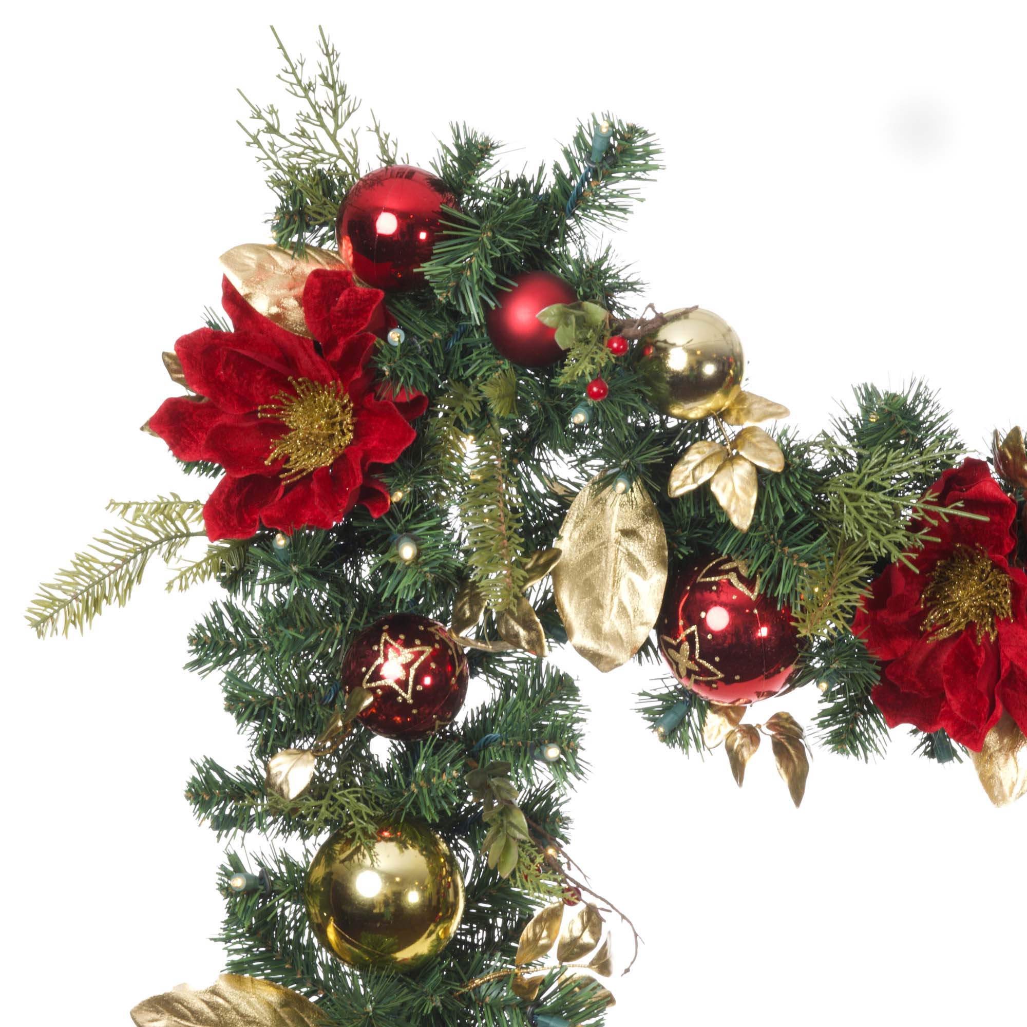 Golden Leaf Red Magnolia Christmas Garland - 9 ft.