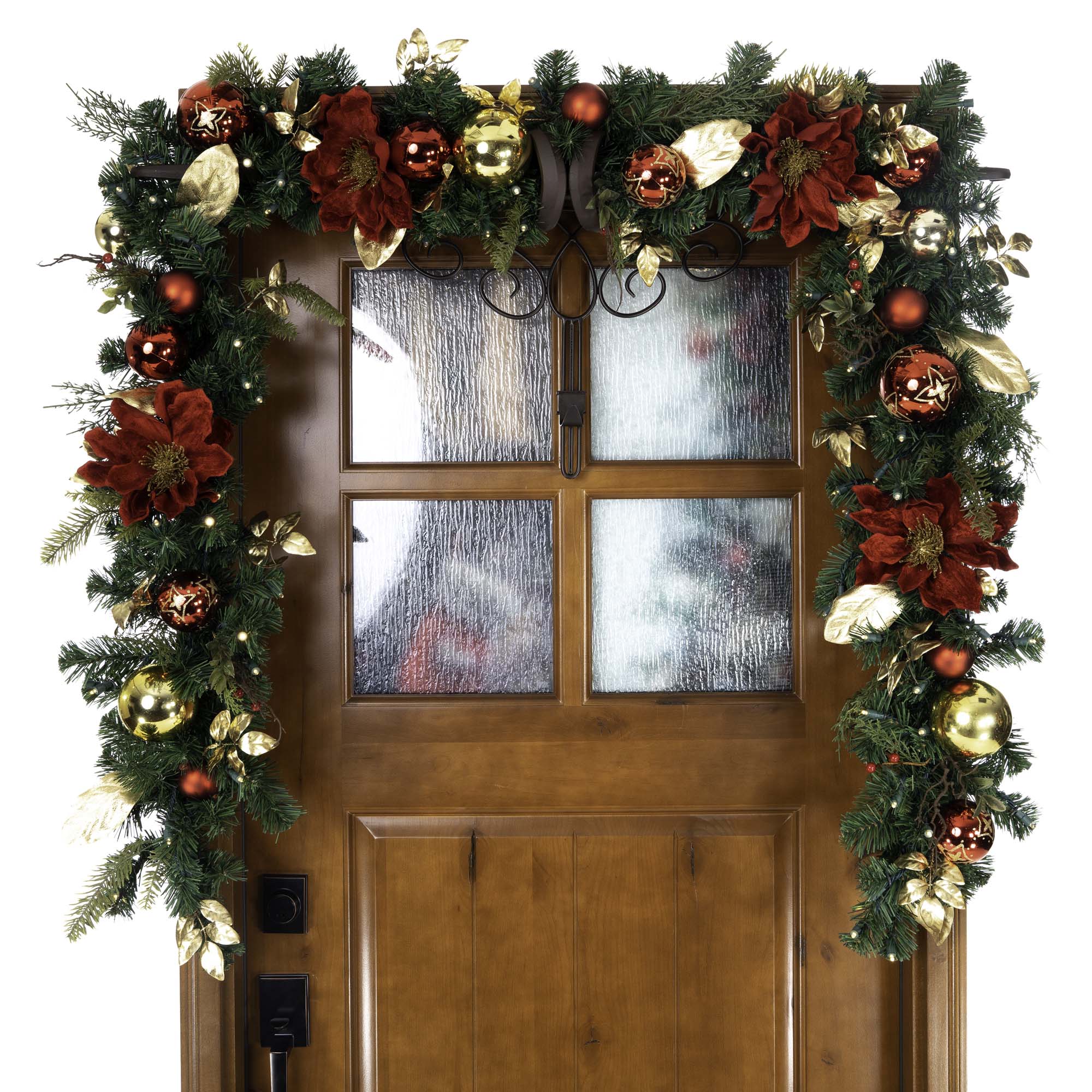 Golden Leaf Red Magnolia Christmas Garland - 9 ft.