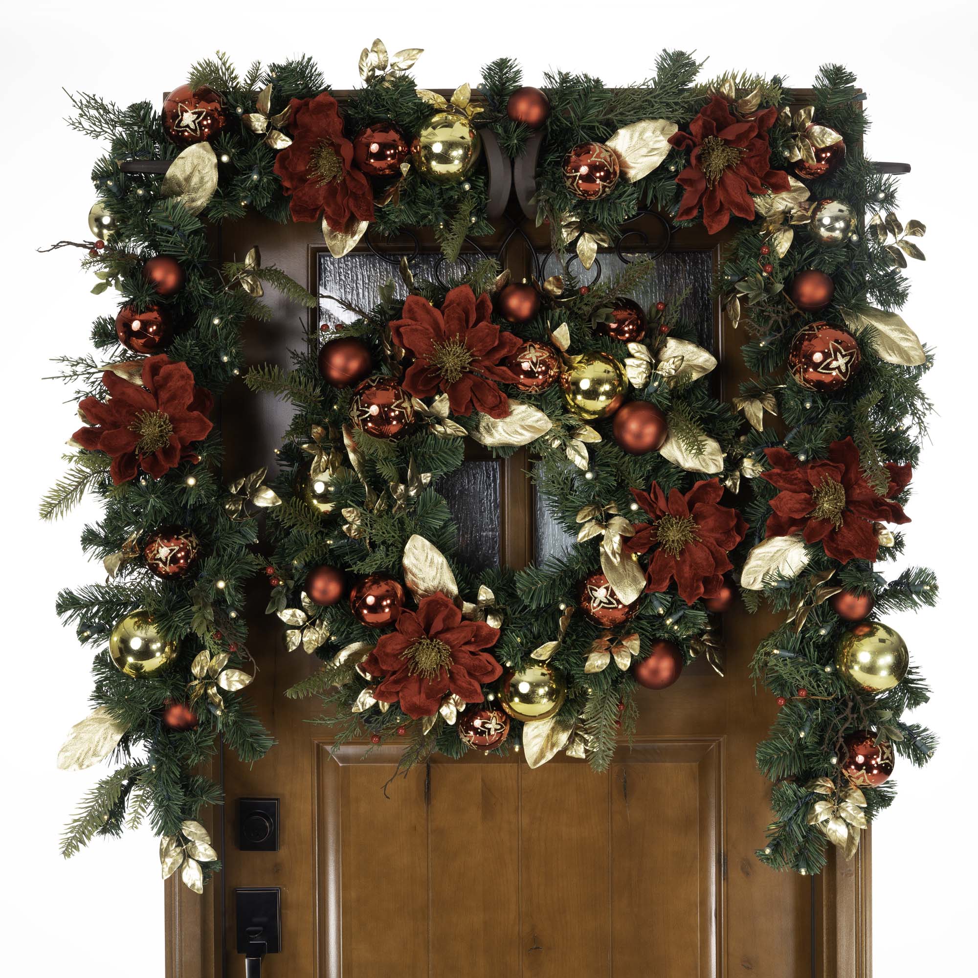 Golden Leaf Red Magnolia Christmas Garland - 9 ft.