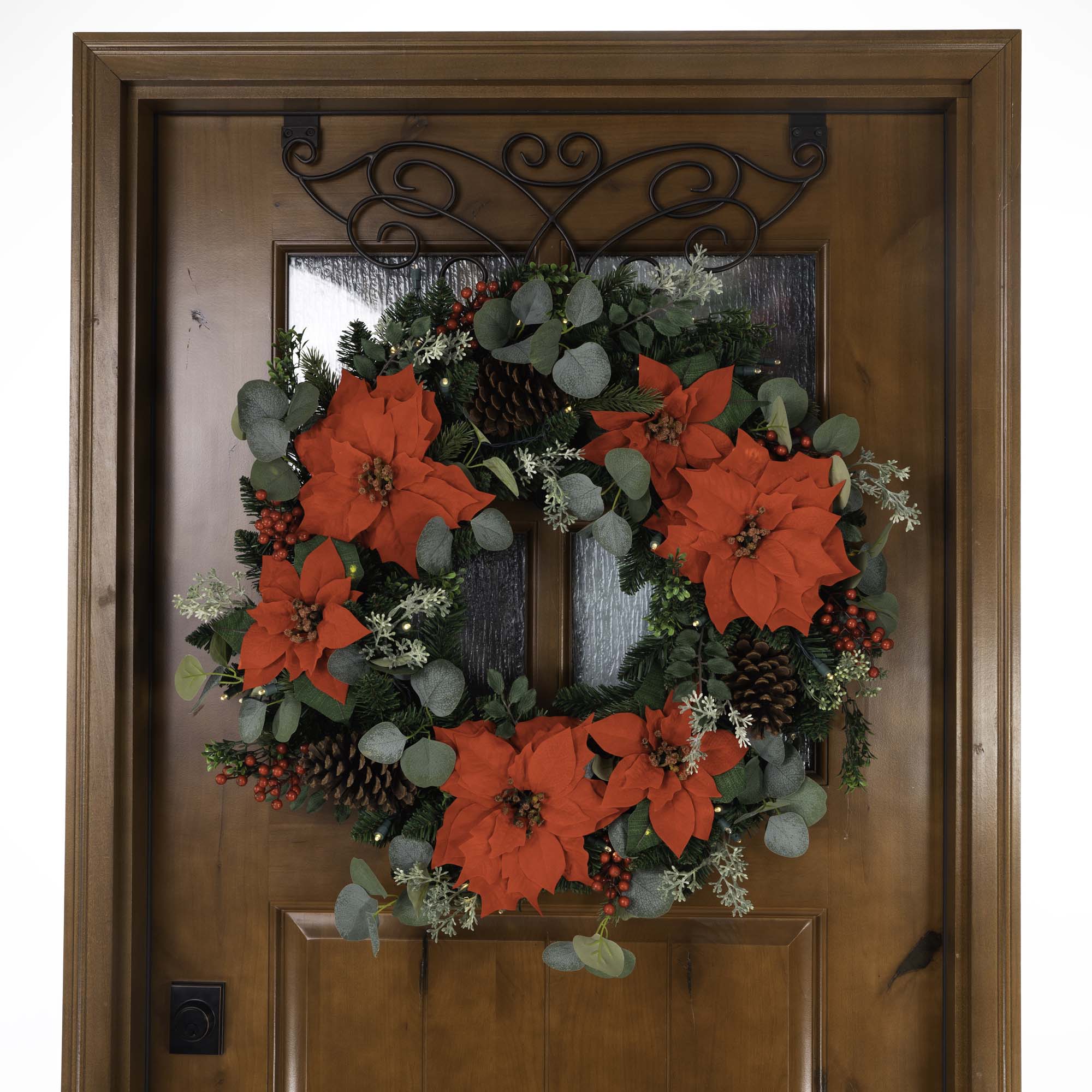 Christmas Poinsettia Lighted Christmas Wreath - 30"