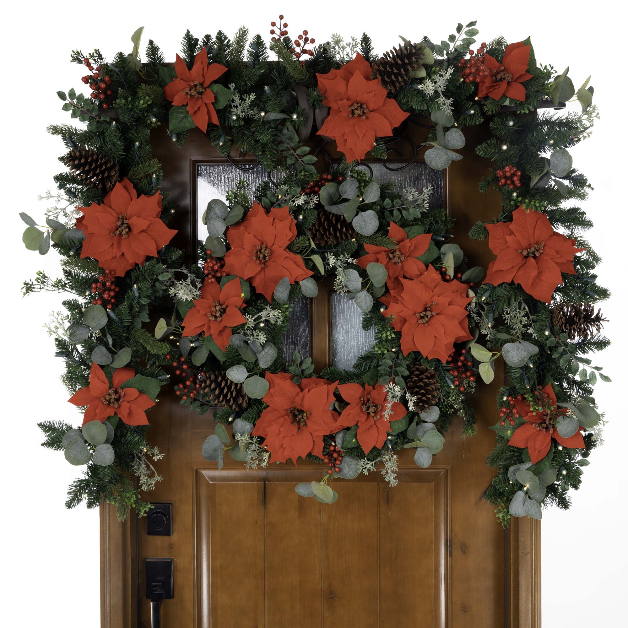 Christmas Poinsettia Lighted Christmas Wreath - 30"