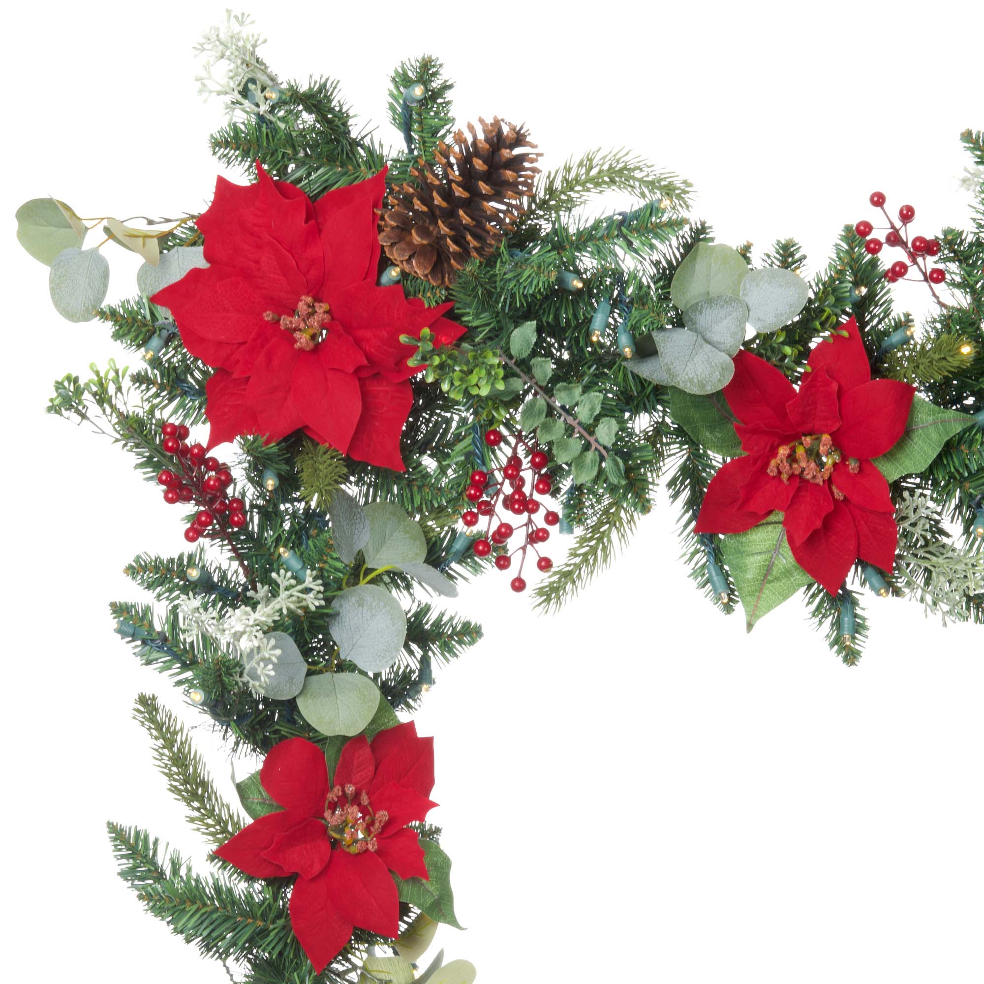 Christmas Poinsettia Christmas Garland - 9 ft.