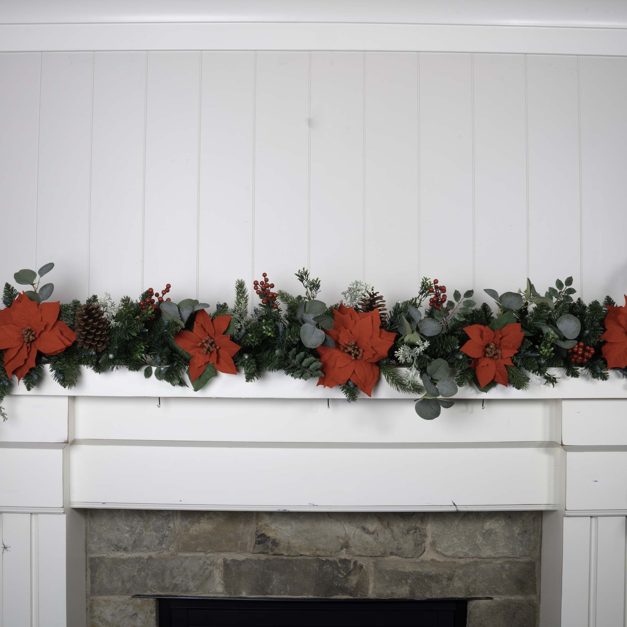 Christmas Poinsettia Christmas Garland - 9 ft.
