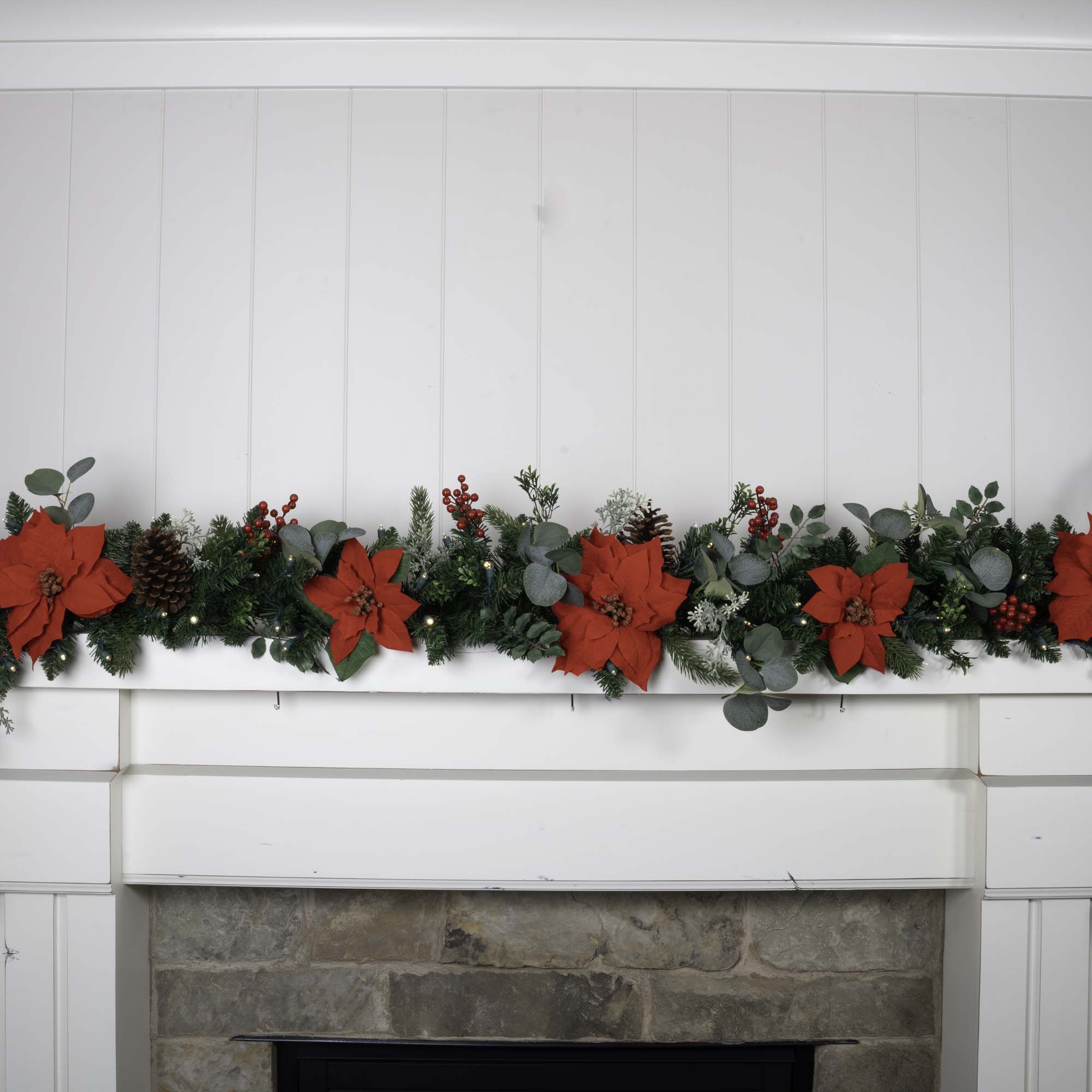 Christmas Poinsettia Christmas Garland - 9 ft.