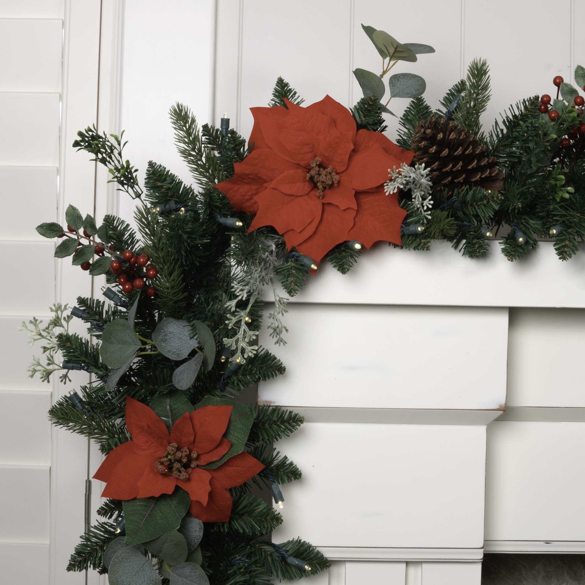 Christmas Poinsettia Christmas Garland - 9 ft.