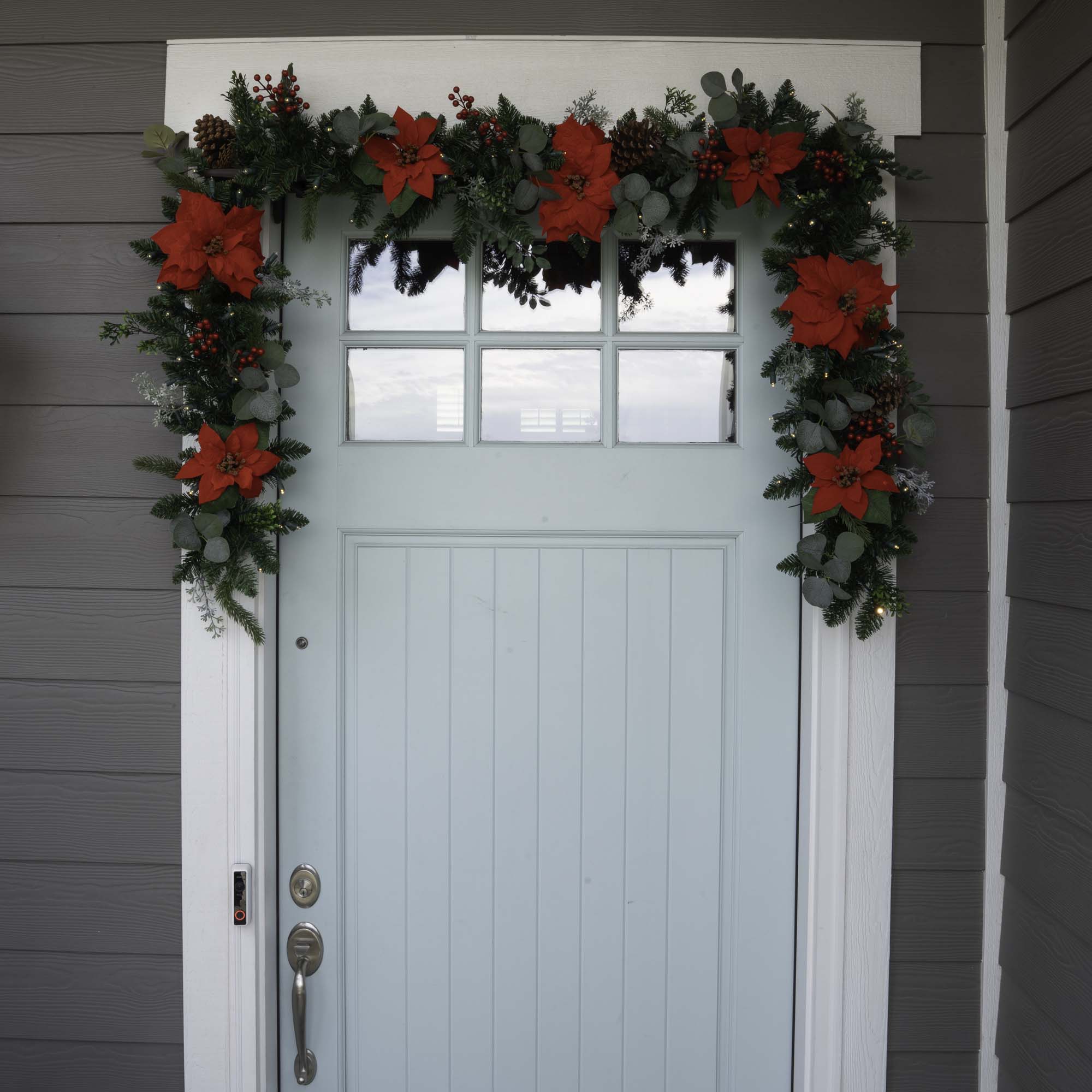 Christmas Poinsettia Christmas Garland - 9 ft.