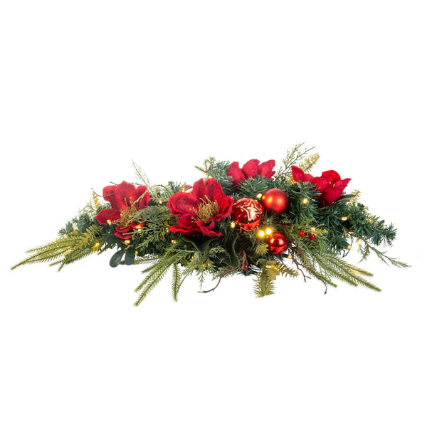 Golden Leaf Red Magnolia Table Top Centerpiece Swag