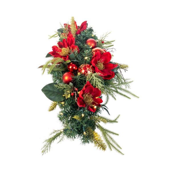 Golden Leaf Red Magnolia Table Top Centerpiece Swag