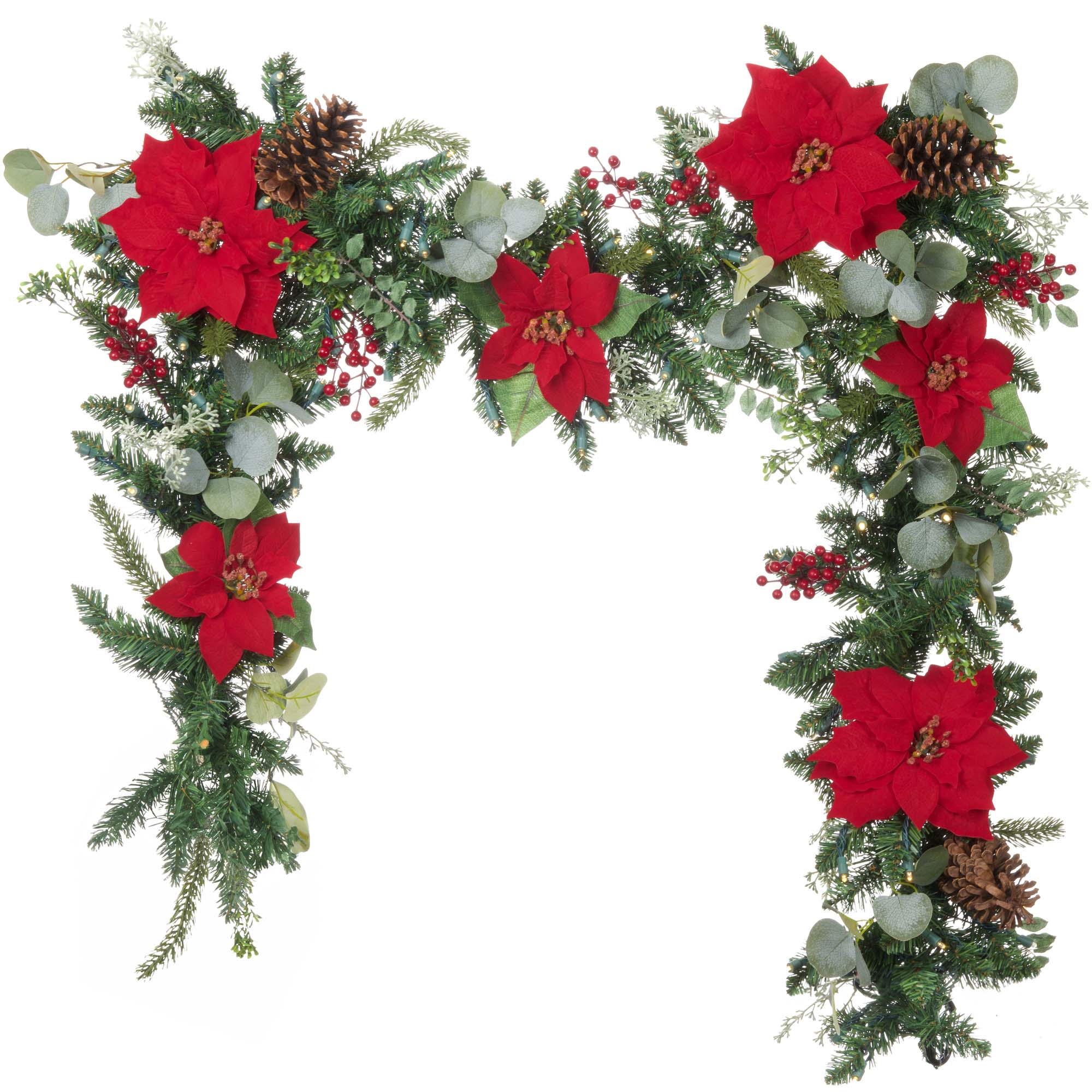 Christmas Poinsettia Christmas Garland - 9 ft.