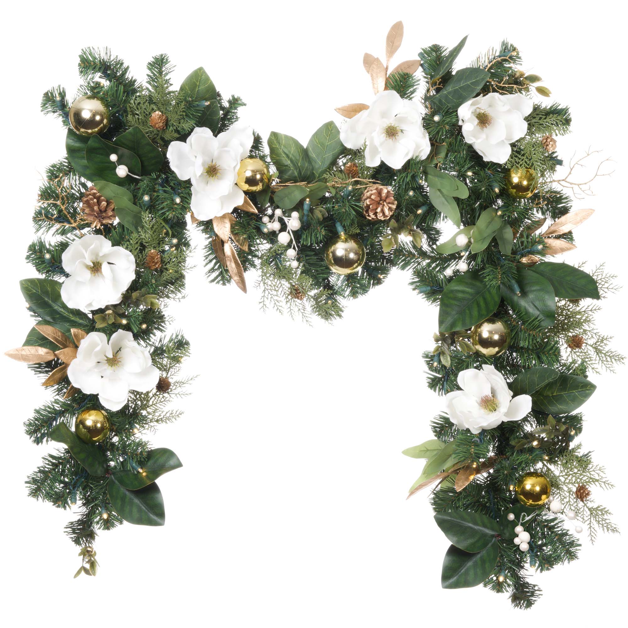 White Gold Magnolia Christmas Garland - 9 ft.