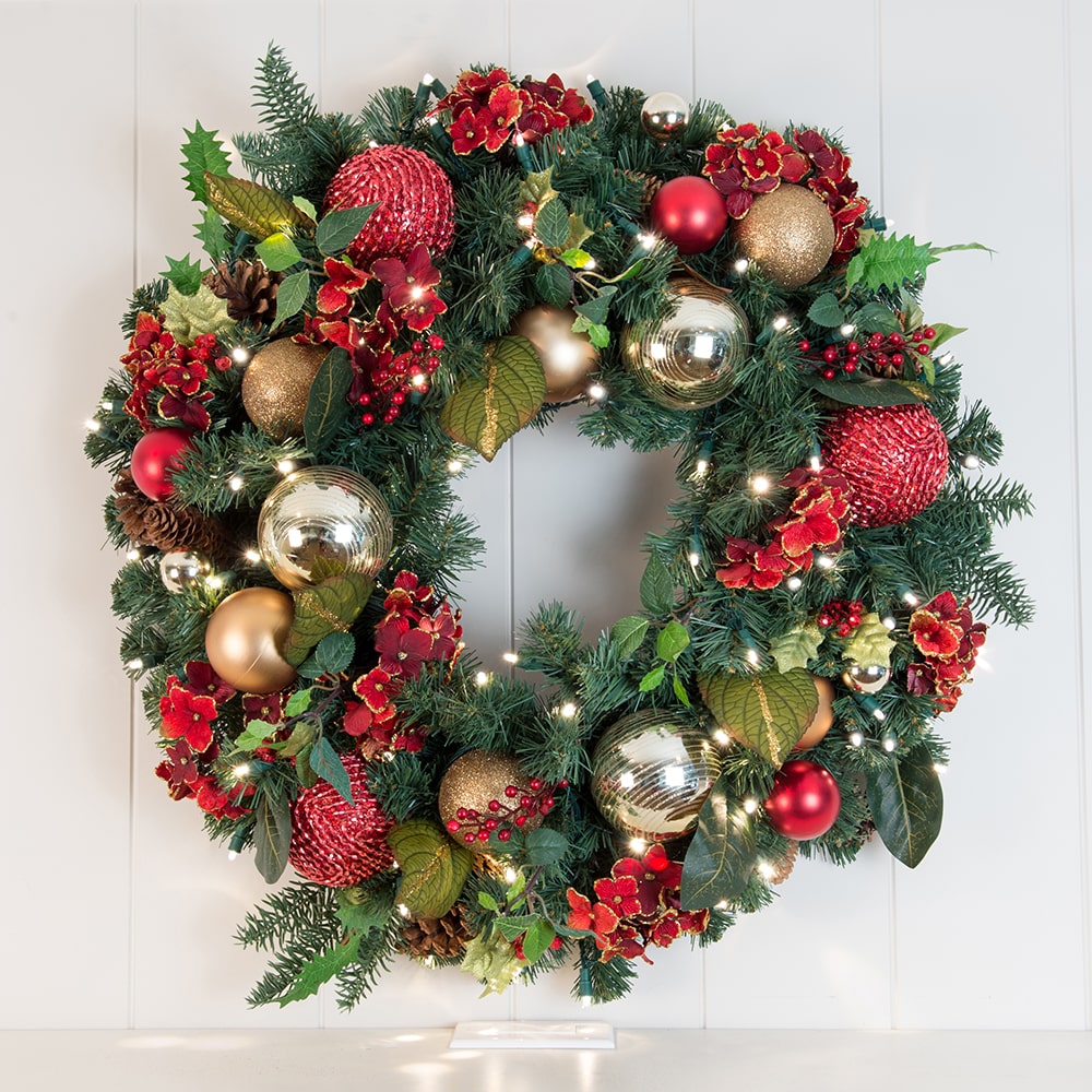 Scarlet Hydrangea Decorated Wreath - 30"