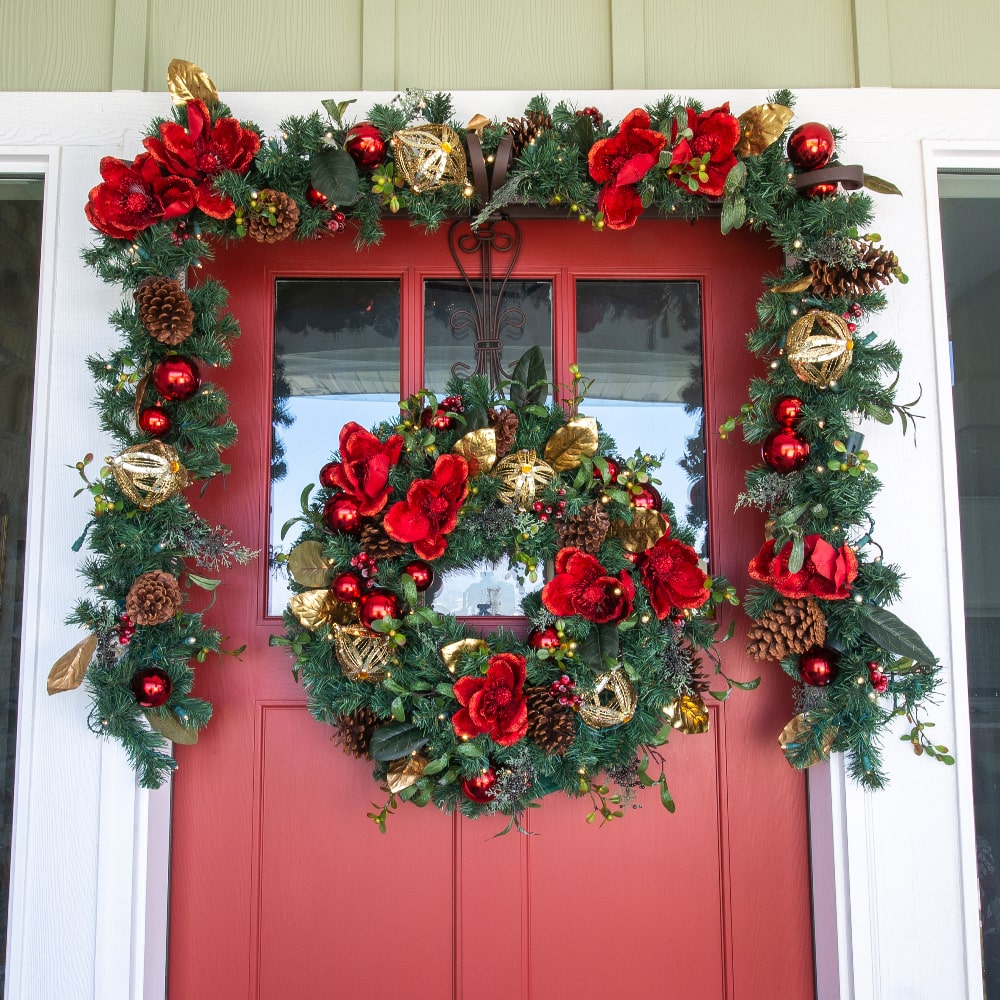 Red Magnolia Decorated Wreath - 30"