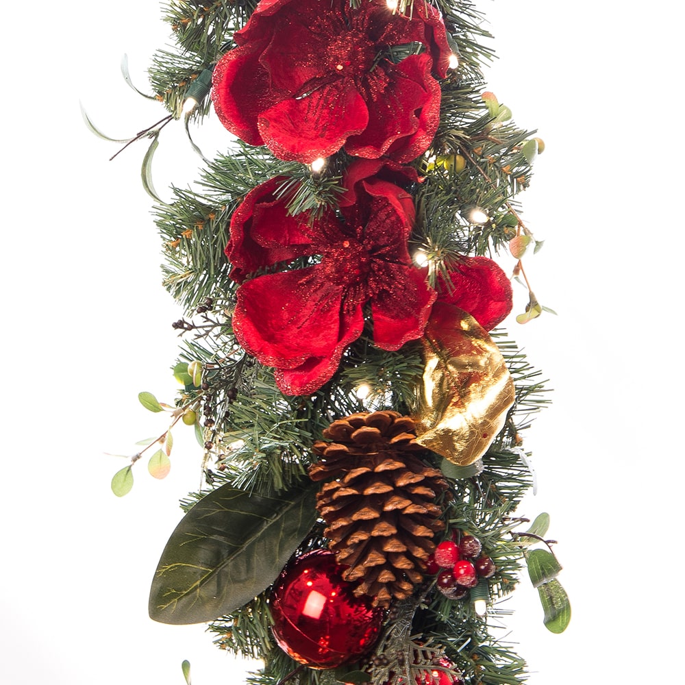 Red Magnolia Decorated Garland