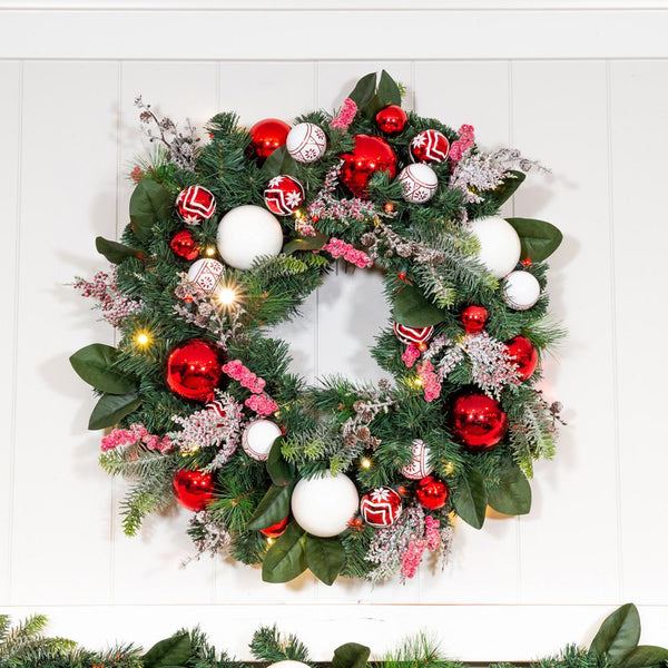 Nordic Red and White Wreath - 30"