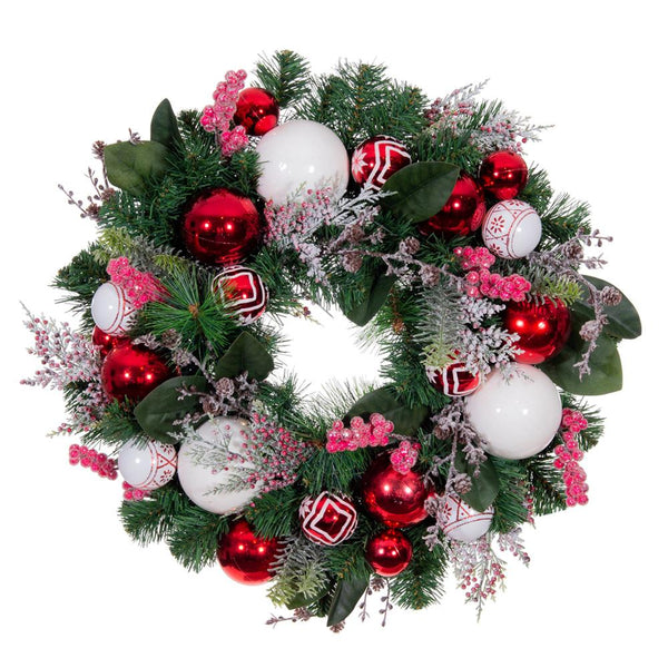 Nordic Red and White Wreath - 24" (unlit)